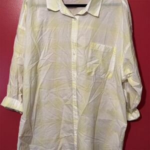 BP Women's 2XL Yellow Button-Up Collared Long Sleeve Shirt Casual